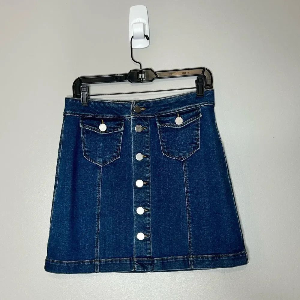Loft Denim Button Front Mini Skirt - Picture 1 of 4